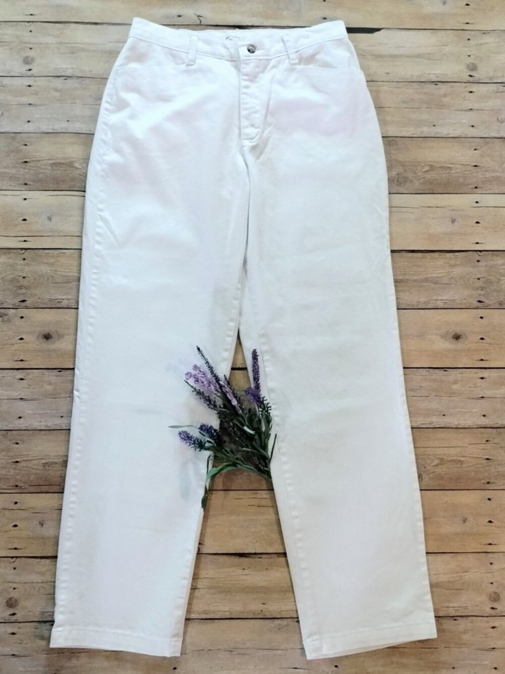 Liz Claiborne Emma Mid-Rise Ankle Trousers 10 White Flat Front Stretch